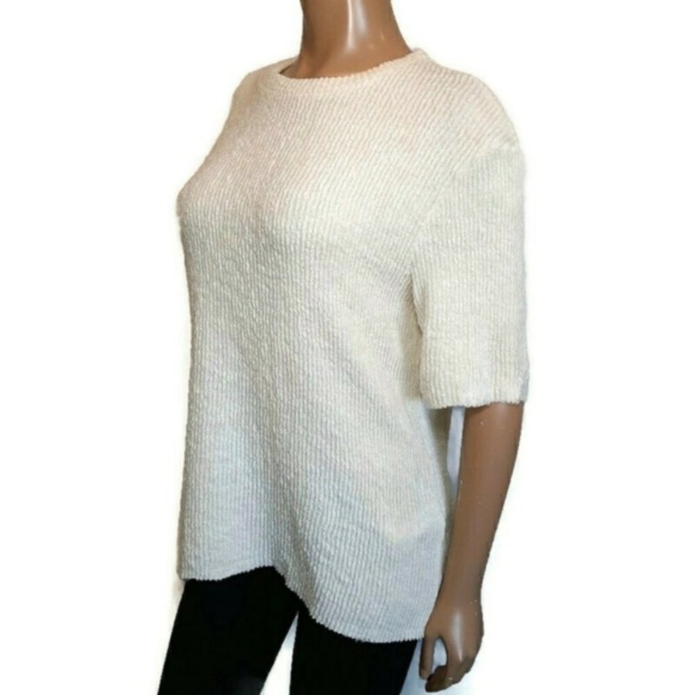 New ZARA Oversized Ribbed Knit Short Sleeve Sweater Raw Hem Slouched